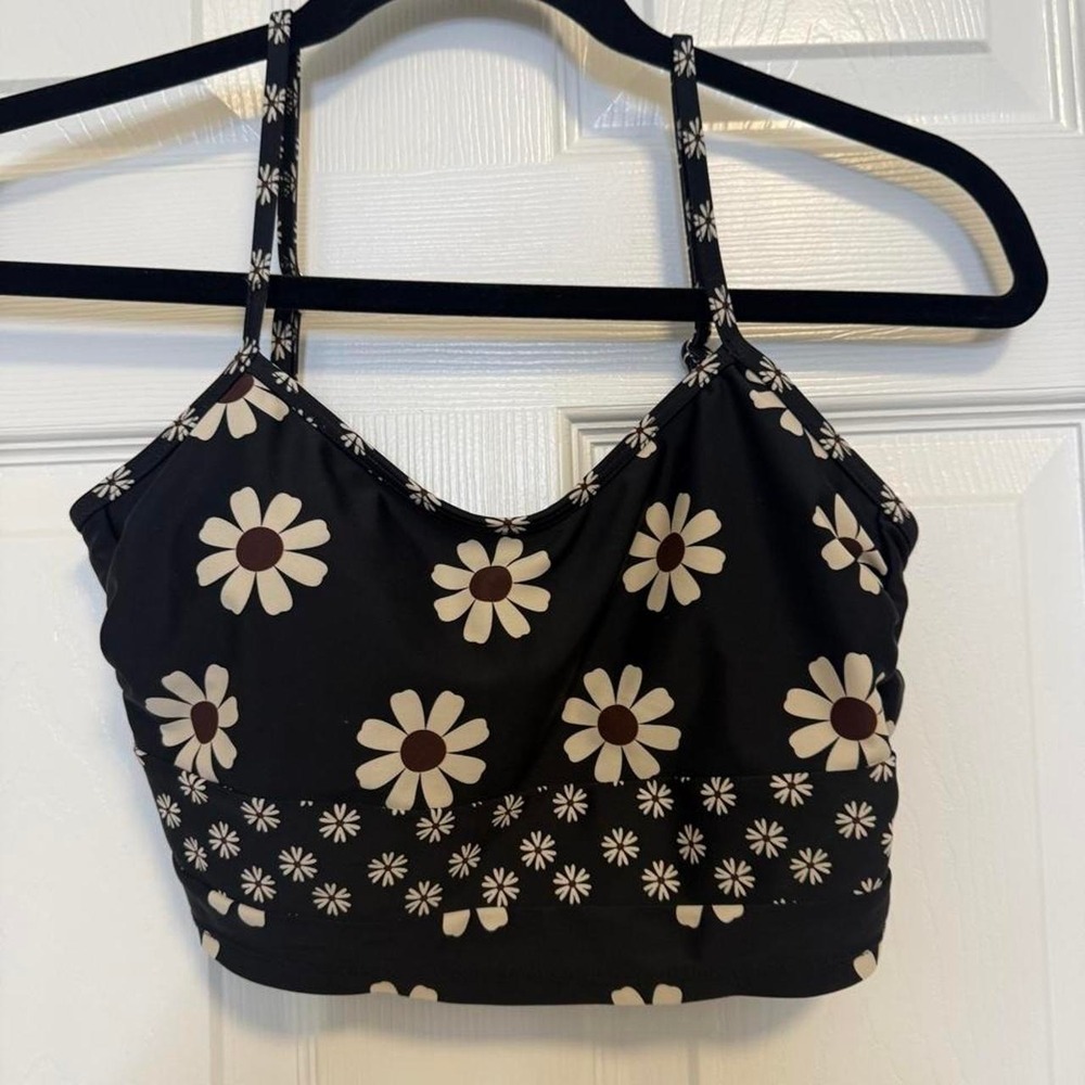 Salt & Cove Daisy Floral Swim Top Black Cami Bikini Top M